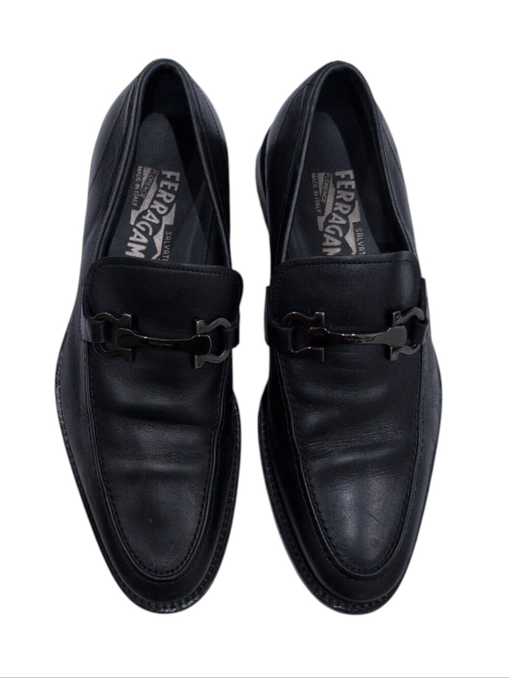 $695 Salvatore Ferragamo Black Leather Horse Bit Loafers 7 Mens